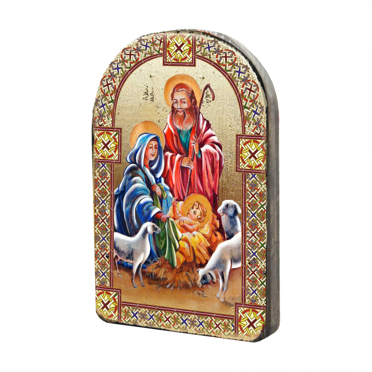 Icono religioso cristiano sagrado de madera dorada de la Sagrada Familia - Decoración inspiradora - 86050
