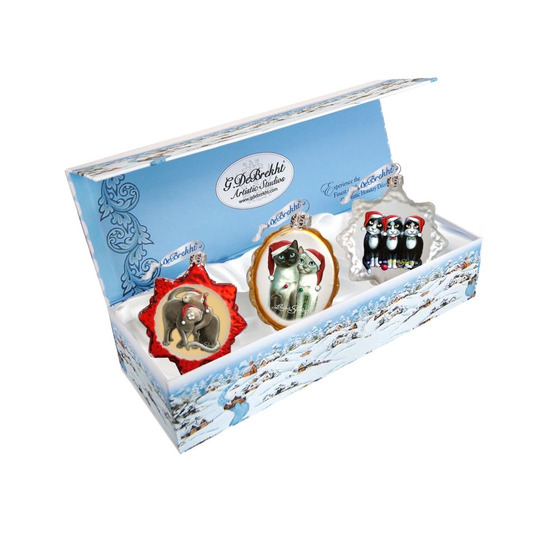 Kitty Cats Mercury Glass Ornaments - Christmas Decor by Laura Seeley - 770143S3-LS