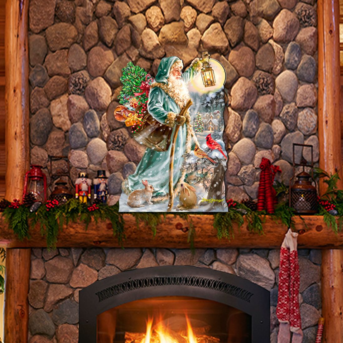 Decoración navideña para puerta con San Nicolás de D. Gelsinger - Decoración navideña con Papá Noel y muñeco de nieve - 8461067H-DG