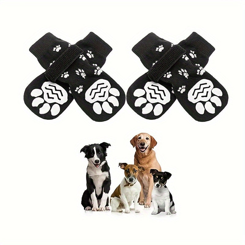 Lot de 4 chaussettes antidérapantes pour chien avec semelles antidérapantes - Chaussures de protection pour animaux de compagnie - Idéales pour les activités à la maison