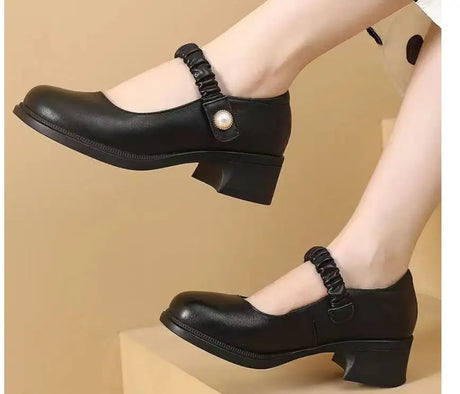 Mary Jane Leather Shoes Women's Pearl Japanese Style - Lootquake