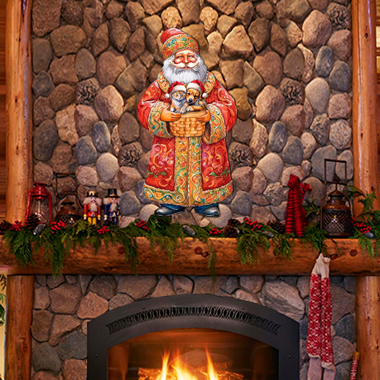 Yuletide Pets with Santa Holiday Door Decor by G. Debrekht - Christmas Santa Snowman Decor - 8691406H