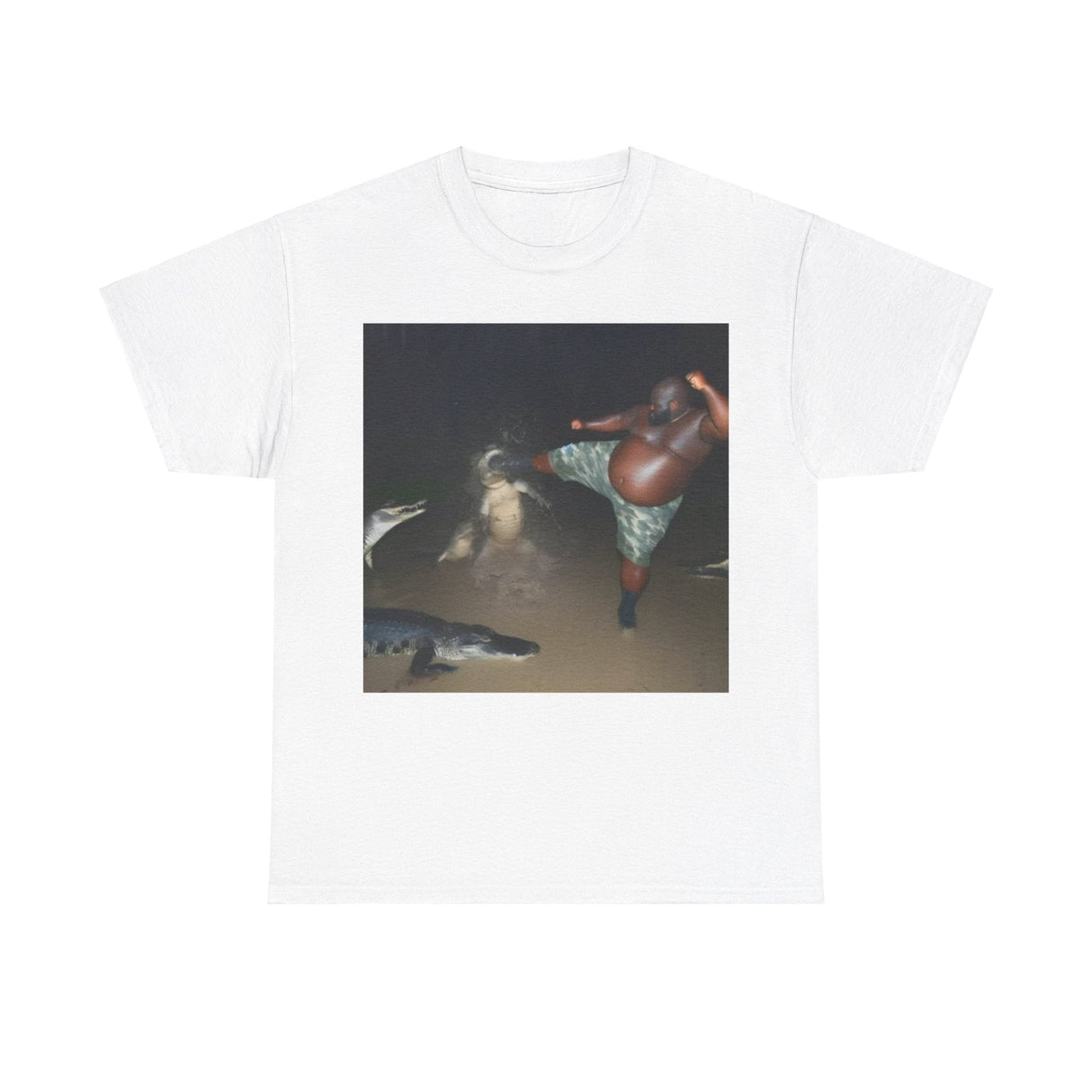 Man Kick Alligator in Swamp Funny Shirt – Hilarious Meme Tee for Animal Lovers