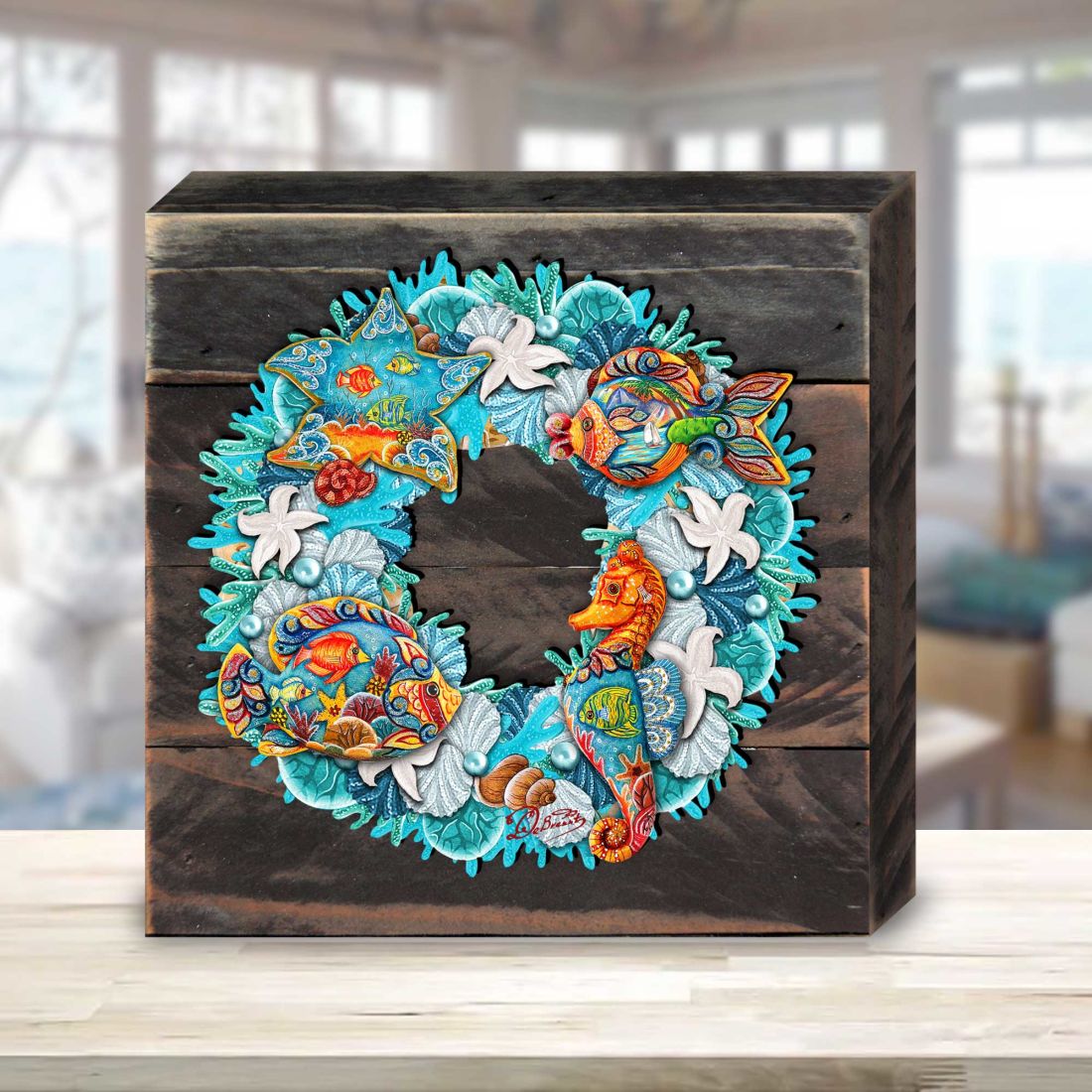 Coastal Wreath Wooden Decor by G. DeBrekht - Coastal Holiday Decor - 8185306-3B