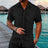 Polo Collar Solid Color Short Sleeve Button Men's Casual Loose Short Sleeves Shirt - Lootquake
