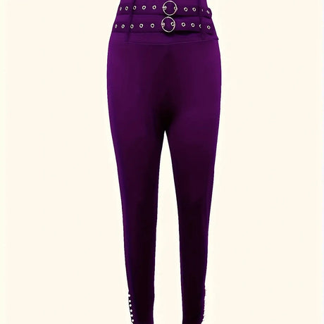 Ladies' Solid Color Fashionable High Waist Sexy Slim Fit With Eyelets Versatile Pants - Lootquake
