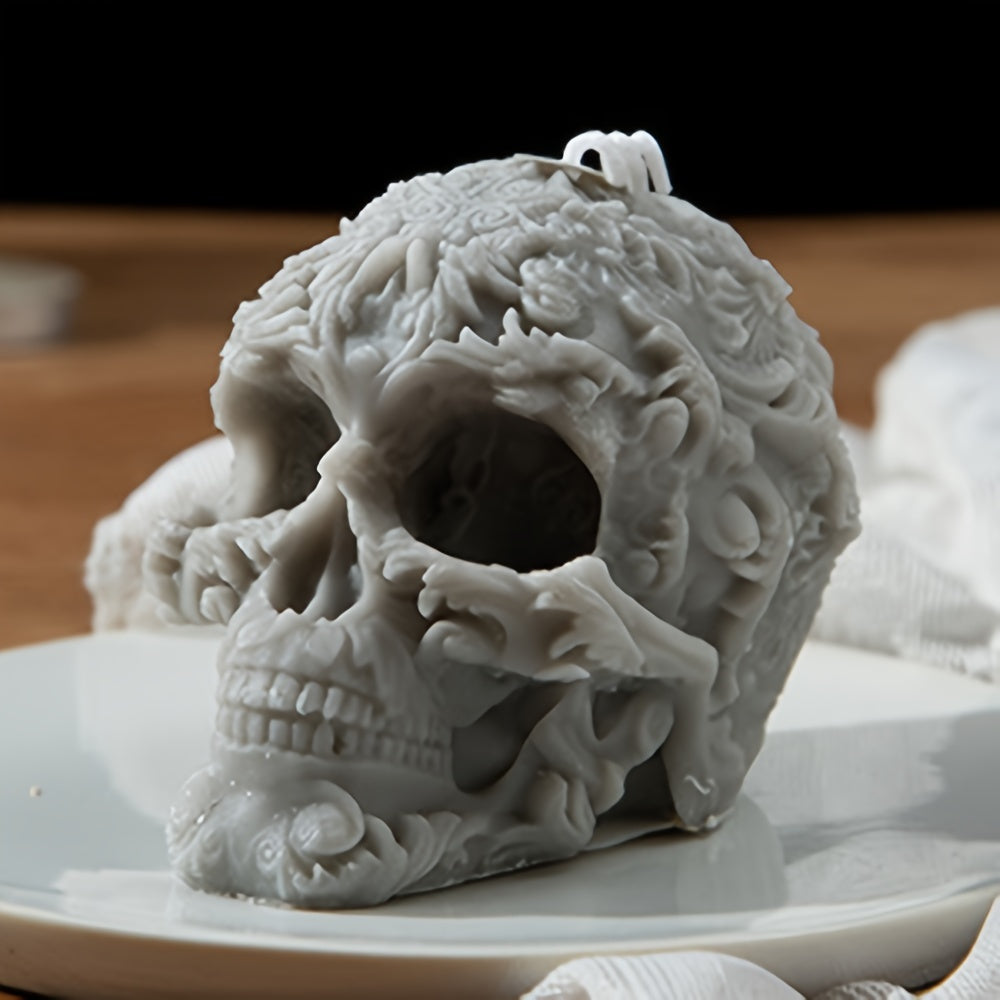 Bougie d'aromathérapie Crâne d'Halloween - Bougie parfumée à la cire de soja à mèche unique dans un pot, de forme ovale avec embellissements pailletés pour une décoration d'ambiance festive