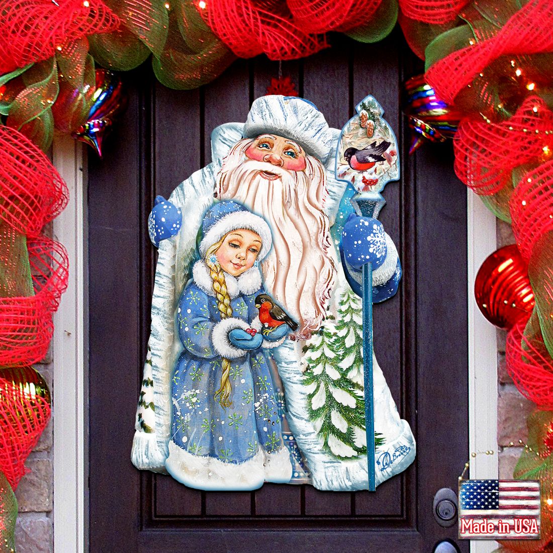 Decoración navideña para puerta de Papá Noel con niña de G. DeBrekht - Decoración navideña de Papá Noel y muñeco de nieve - 8111410H