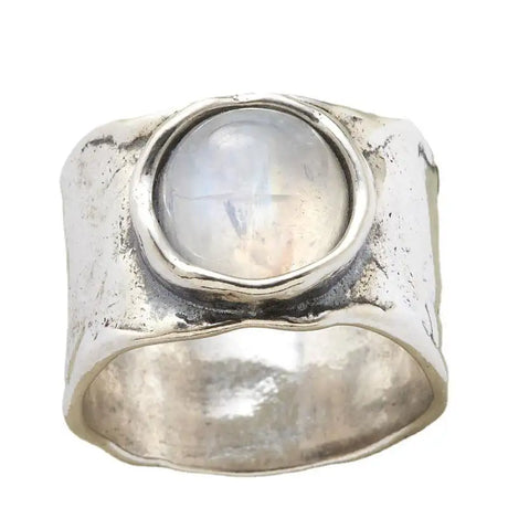 Vintage Moonstone Ring Wide Face Men - Lootquake