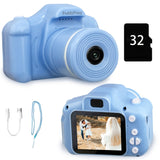 Appareil photo numérique pour enfants 32 Go - Portable, objectif long, vidéo HD, design adapté aux tout-petits - Cadeau idéal pour un anniversaire, un festival ou Noël pour les jeunes photographes