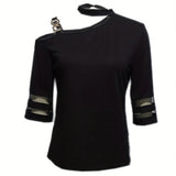 Ladies' Irregular Collar Solid Color Hanging Neck Fashion Off Shoulder Top - Lootquake