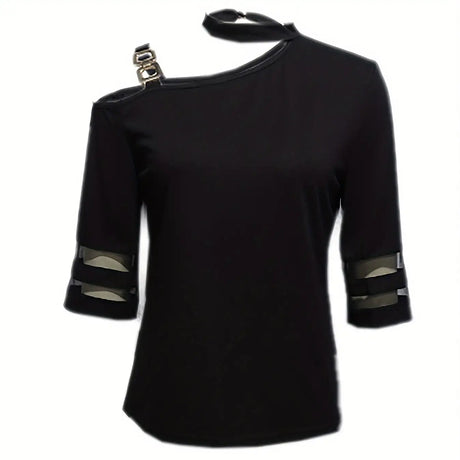 Ladies' Irregular Collar Solid Color Hanging Neck Fashion Off Shoulder Top - Lootquake