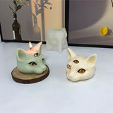 Molde de silicona para vela perfumada con forma de gato de tres ojos en 3D, moldes de silicona con forma de cabeza de gato malvado para hacer velas, chocolate, jabón epoxi, moldes con forma de animal para Halloween, decoración del hogar.