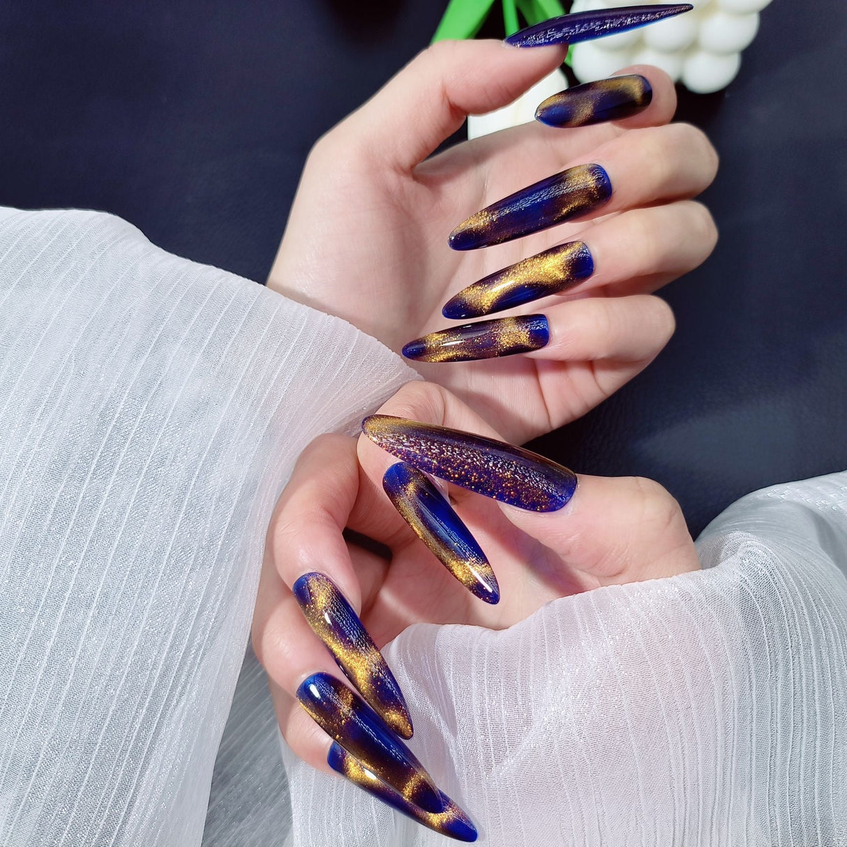 10PCS Handmade Press-On Nails - Stylish & Reusable Coffin Design