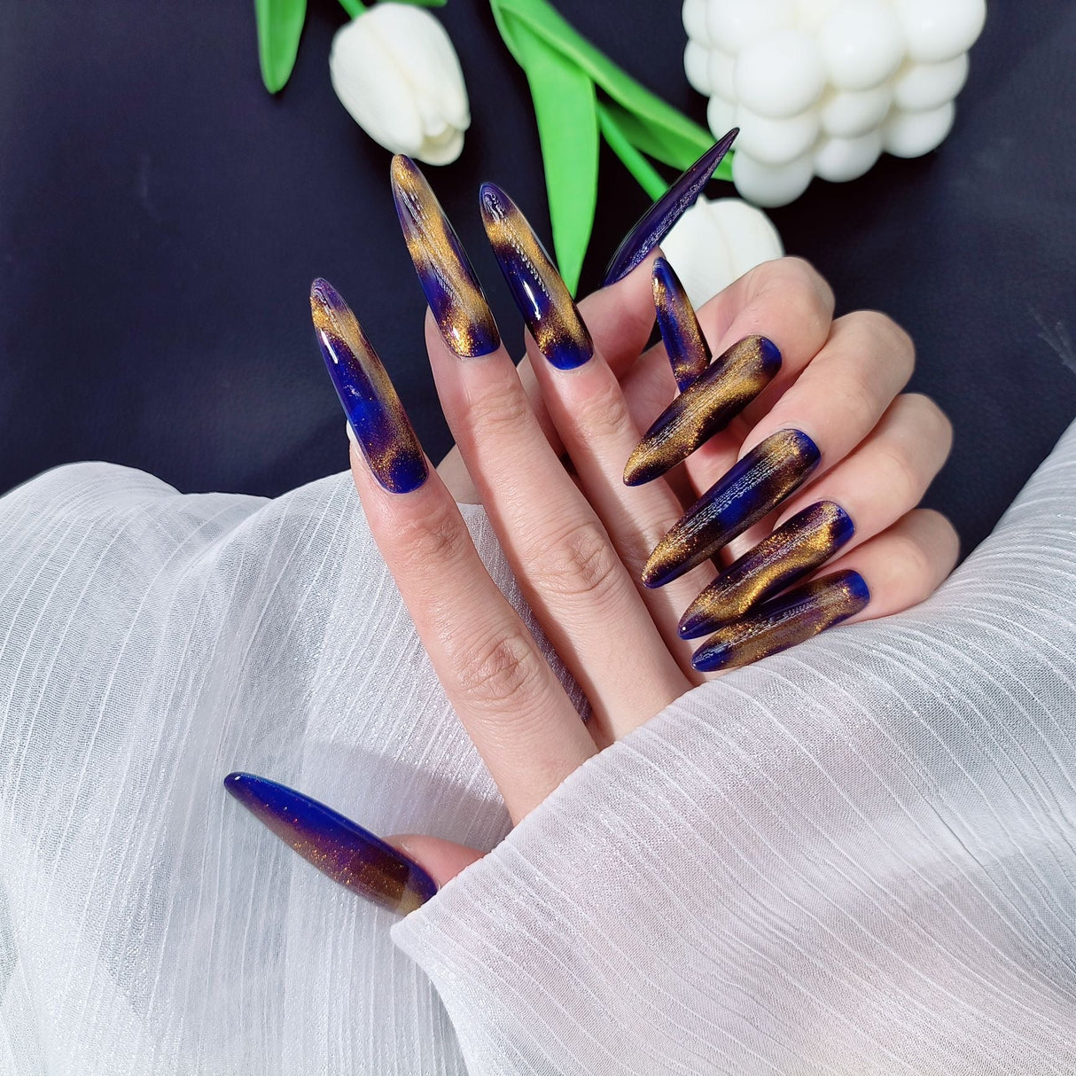 10PCS Handmade Press-On Nails - Stylish & Reusable Coffin Design