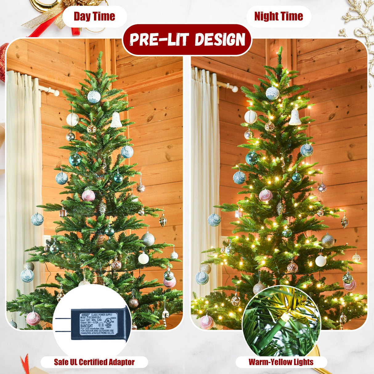 5 FT Pre-Lit Aspen Fir Artificial Christmas Tree