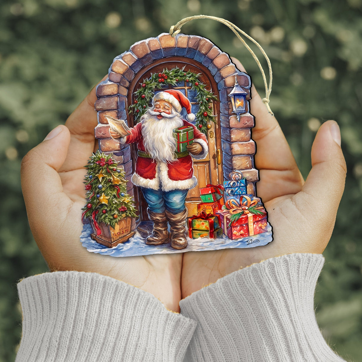 Adornos navideños de madera con la visita sorpresa de Papá Noel, de G. Debrekht - Decoración navideña con muñeco de nieve de Papá Noel - 8611045