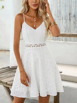 Cross Border Hot Sale Sling Stitching Lace Dress V-neck Casual