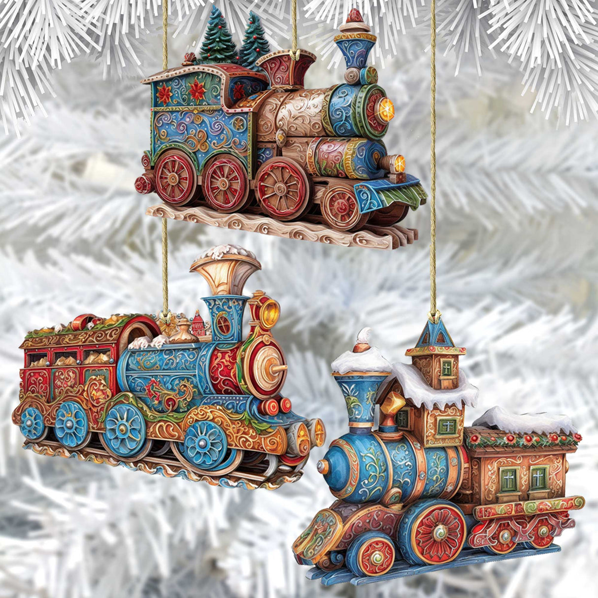 Christmas Train Wooden Ornaments Set of 3 by G. Debrekht - Christmas Decor - 8100198S3