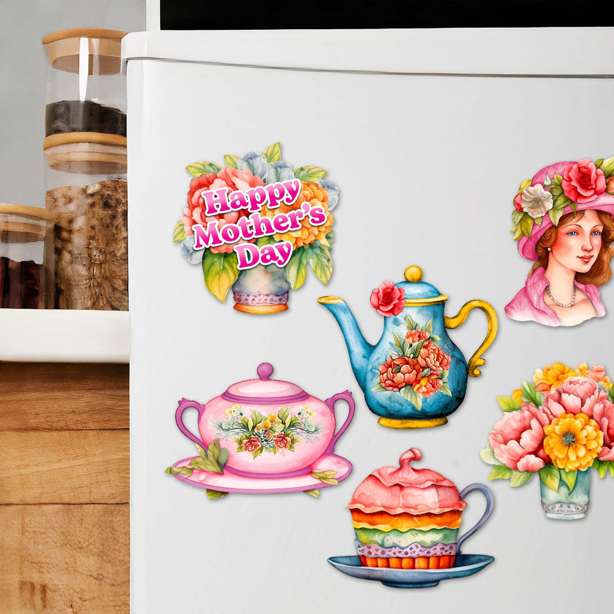 Juego de 6 imanes decorativos de madera para el Día de la Madre de G. Debrekht - Family Love Decor - 8090059G-S6