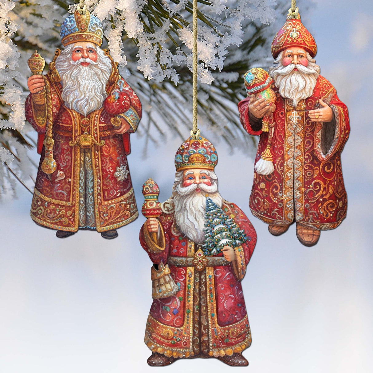 Juego de 3 adornos decorativos de madera de Papá Noel de G. Debrekht - Decoración navideña - 8091032-S3