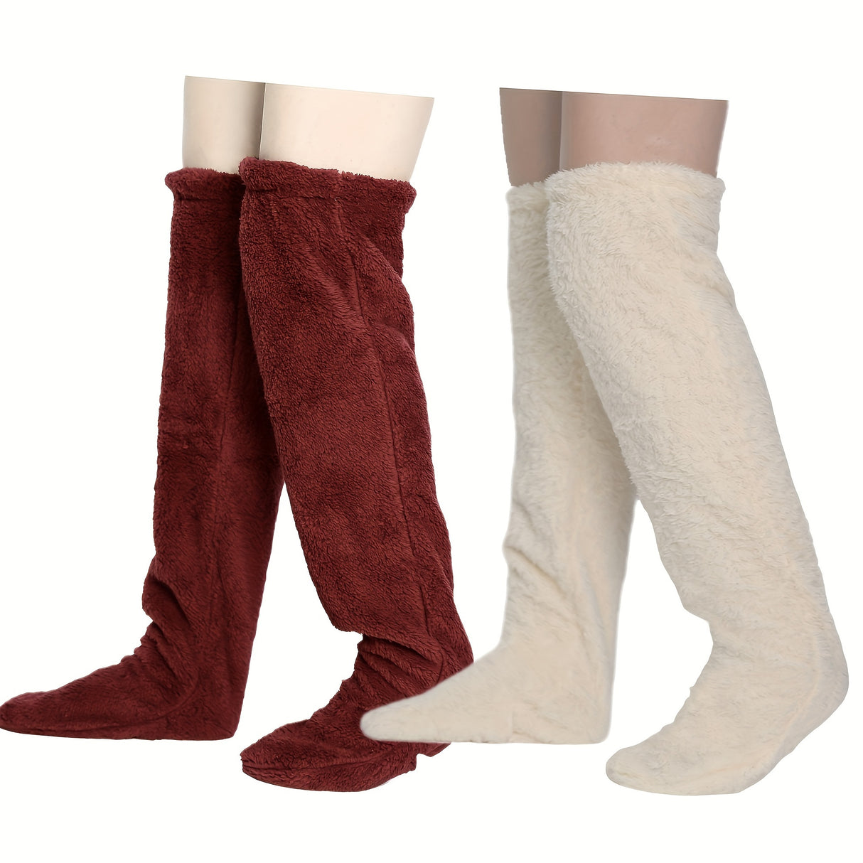 Calcetines afelpados hasta el muslo para parejas: medias de punto cálidas y duraderas por encima de la rodilla, de fácil cuidado.