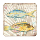 Fish Coastal Wooden Cork Coasters Gift Set of 4 by Nature Wonders - Coastal Sea-Life Decor - 8198625C-S4
