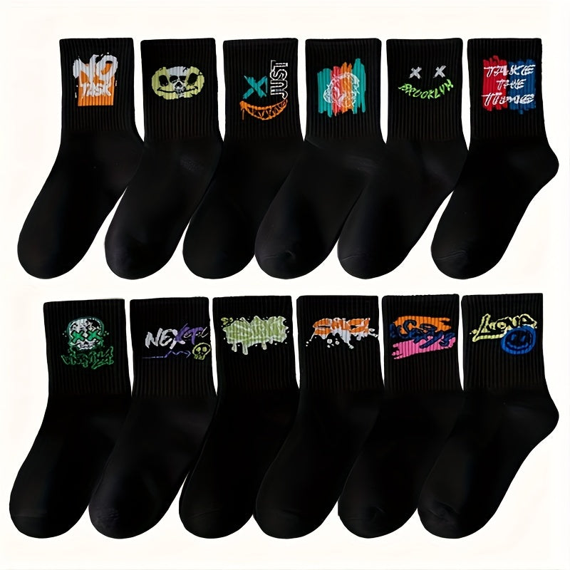 3/6/8/10/12 paires de chaussettes mi-longues avec graffitis et peinture au pistolet pour une mode, un confort et une durabilité personnalisés