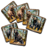 Bear Haven Wooden Cork Placemat and Coasters Gift Set of 7 by Nature Wonders Nature Wildlife Décor  - 85409C-S7