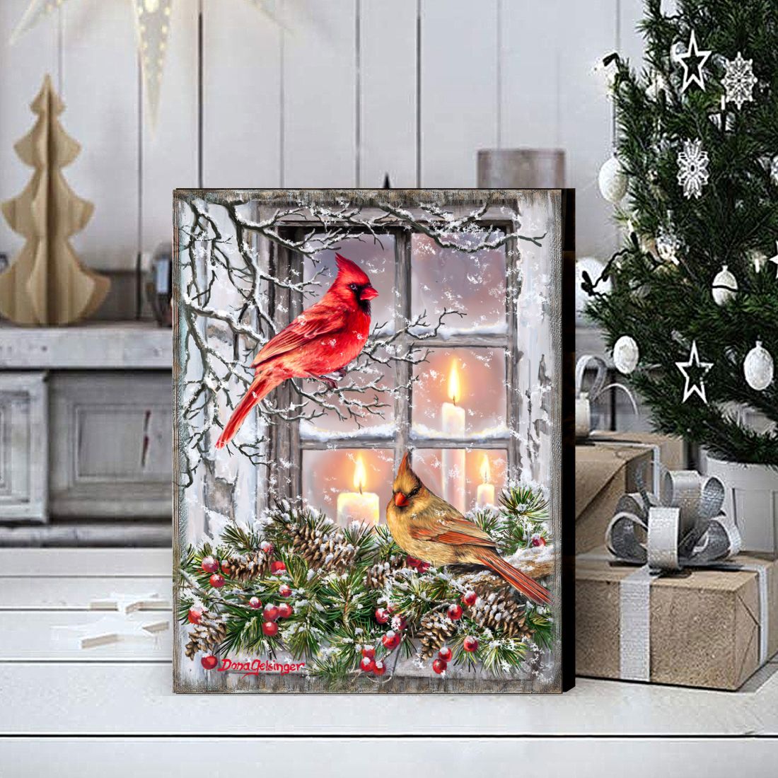 Arte mural de madera con pájaros de casa de invierno de D. Gelsinger - Decoración de vida silvestre - 95667B-DG