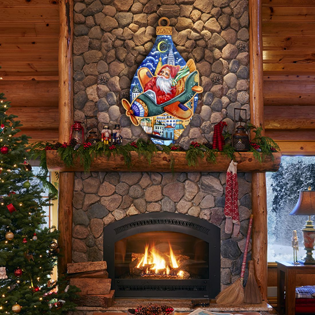 Decoración navideña para puerta con Papá Noel en un avión de G. DeBrekht - Decoración navideña con muñeco de nieve de Papá Noel - 8112170H