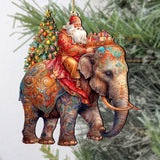 Adornos de madera de Papá Noel sobre un elefante de G. Debrekht. Decoración navideña de Papá Noel y muñeco de nieve - 8611043-2