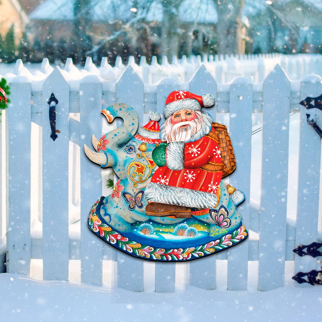 Decoración navideña para puerta con Papá Noel y elefante de G. DeBrekht - Decoración navideña con Papá Noel y muñeco de nieve - 8111380H