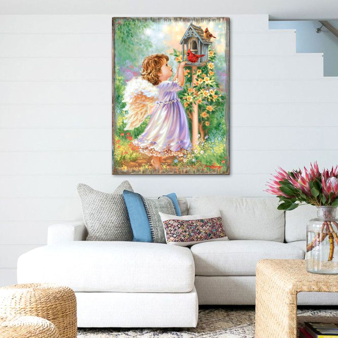 Arte mural de madera "Ángeles cerca" de D. Gelsinger - Decoración navideña para la Natividad - 95678B-DG