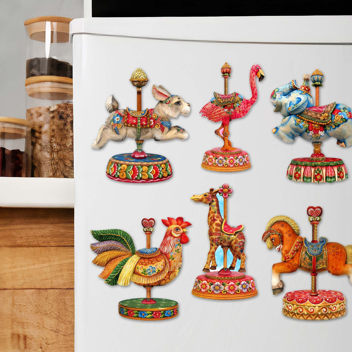 Carousel Decorative Wooden Magnets Set of 6 by G. Debrekht - Christmas Décor - 8090137G-S6