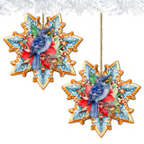 Blue Bird Snowflake Wooden Ornaments by G. Debrekht - Nature Wildlife Decor - 8688410