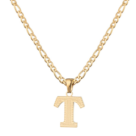 SAELACY 18K Gold Silver Tone Stainless Steel Initial Necklaces for Women Men Gothic 26 Letters Pendant with Figaro Chain Necklaces - Lootquake