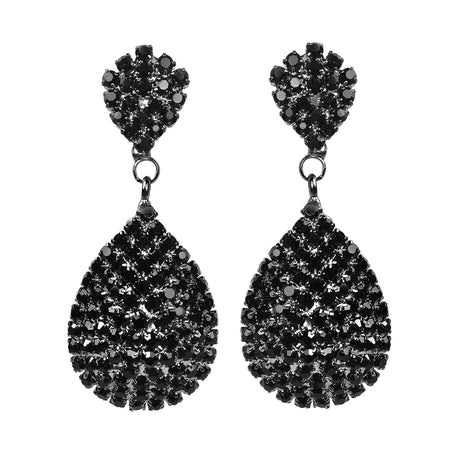 Black Clip On Earrings Teardrop Earrings Rhinestone Crystals Dangle Earrings Statement Chandelier Drop Earrings for Women (Black Clip-On) - Lootquake