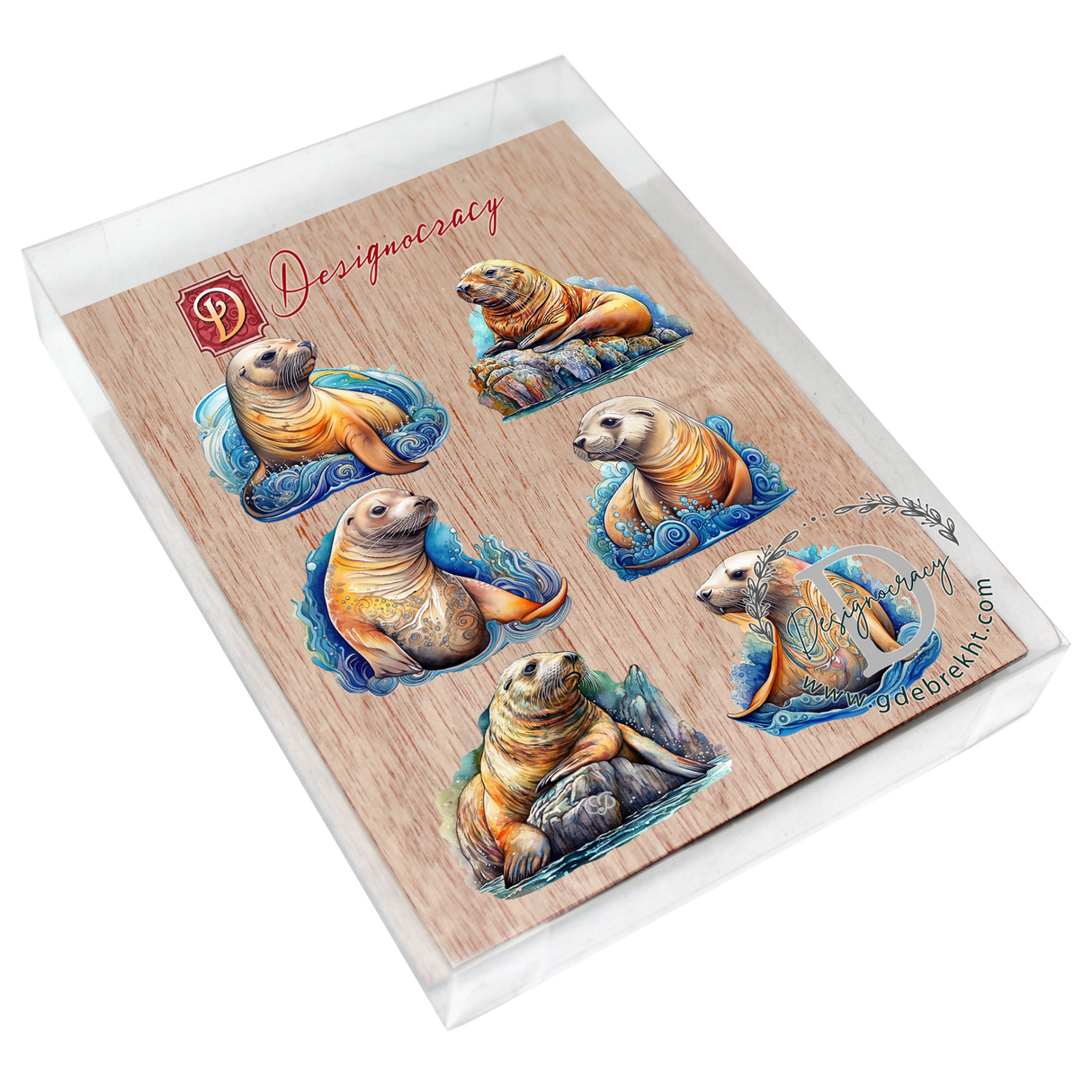 Coastal Sea Lions Decorative Wooden Clip-on Ornaments Set of 6 by G. Debrekht - Wildlife Decor - 8090127C-S6