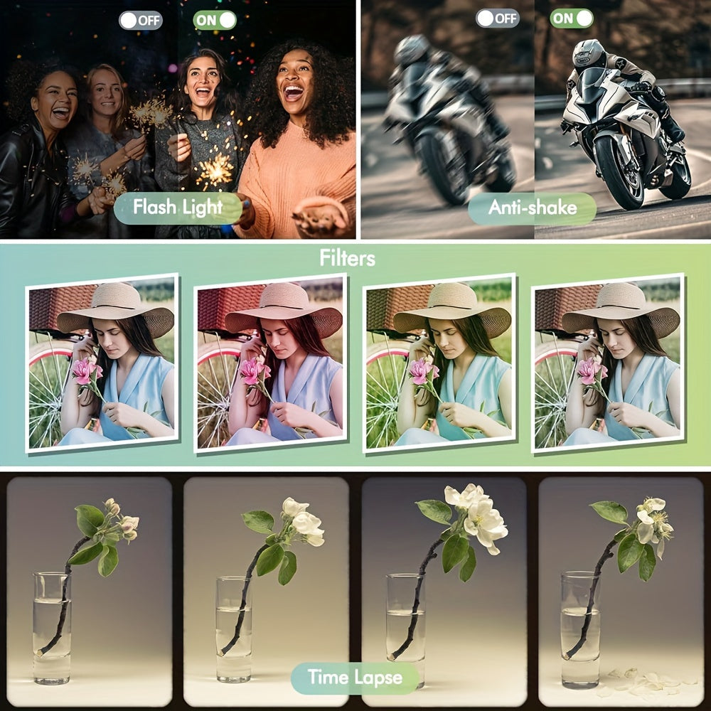 1080P HD Digital Camera 8x Digital Zoom Camera For Vlog 2.4 Inch LCD Rechargeable Camera Photography Camera For Teenagers And Beginners With 32GB TF Card Support Photo, Video And Webcam Thanksgiving And New Year Gift