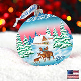 Winter Moose Family Ball Glass Ornament by G. DeBrekht - Wildlife Holiday Decor - 73115