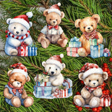 Christmas Teddy Bear Decorative Wooden Clip-on Ornaments of 6 by G. Debrekht - Christmas Decor - 8090011C-S6