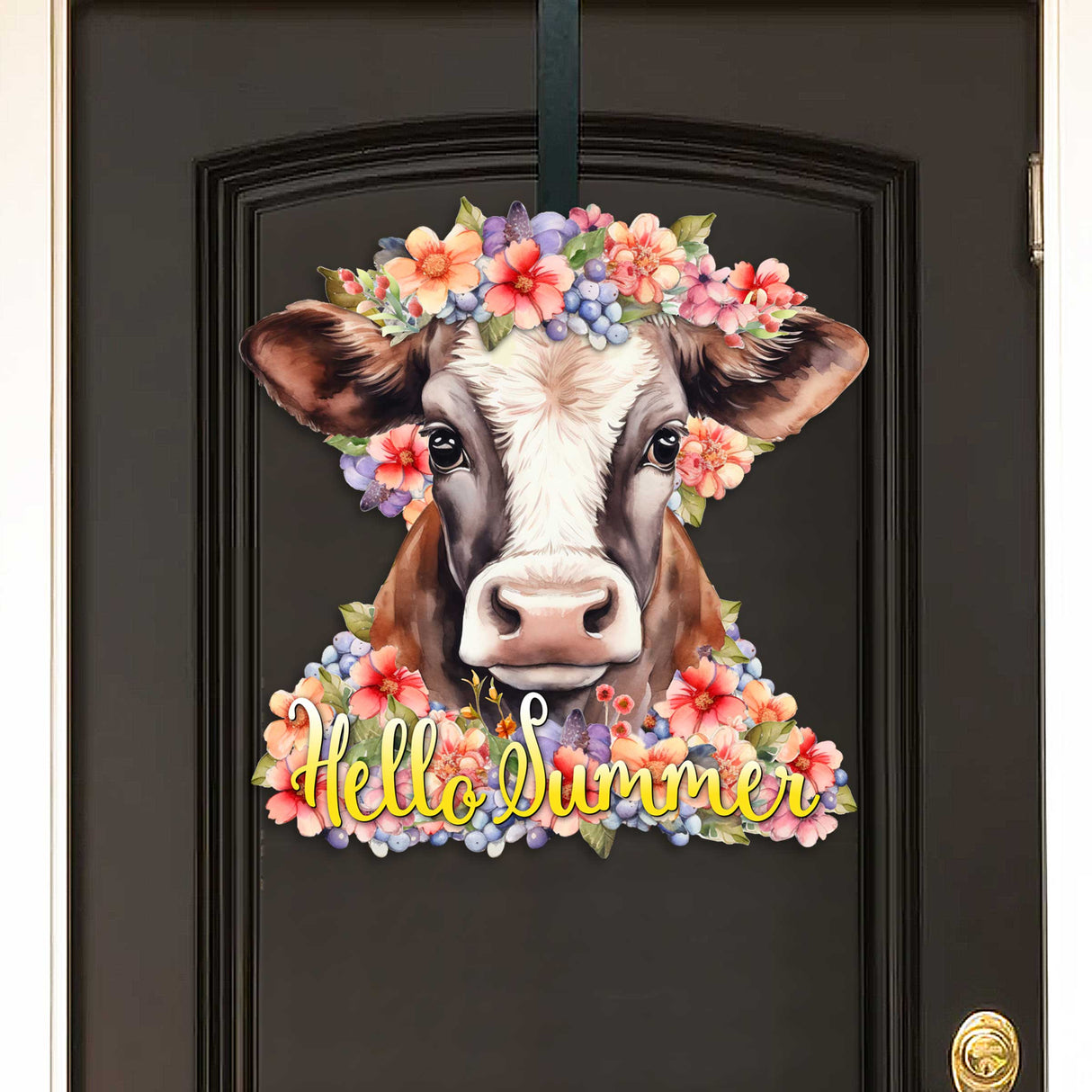 Letrero de bienvenida para puerta de entrada Hola verano Porche delantero Corona de verano Pancarta de entrada principal Flores Letrero de bienvenida - Decoración de porche delantero de madera - 933111H