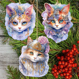 Beautiful Cats Decorative Wooden Ornaments Set of 3 by G. Debrekht - Christmas Decor - 8091033-S3