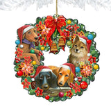 Christmas Friends Puppy Wreath Wooden Ornaments by G. DeBrekht - Pets Dog and Cats Decor - 8185307-6-SL