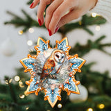 Short-eared Owl Snowflake Wooden Ornaments by G. Debrekht - Nature Wildlife Decor - 8688434