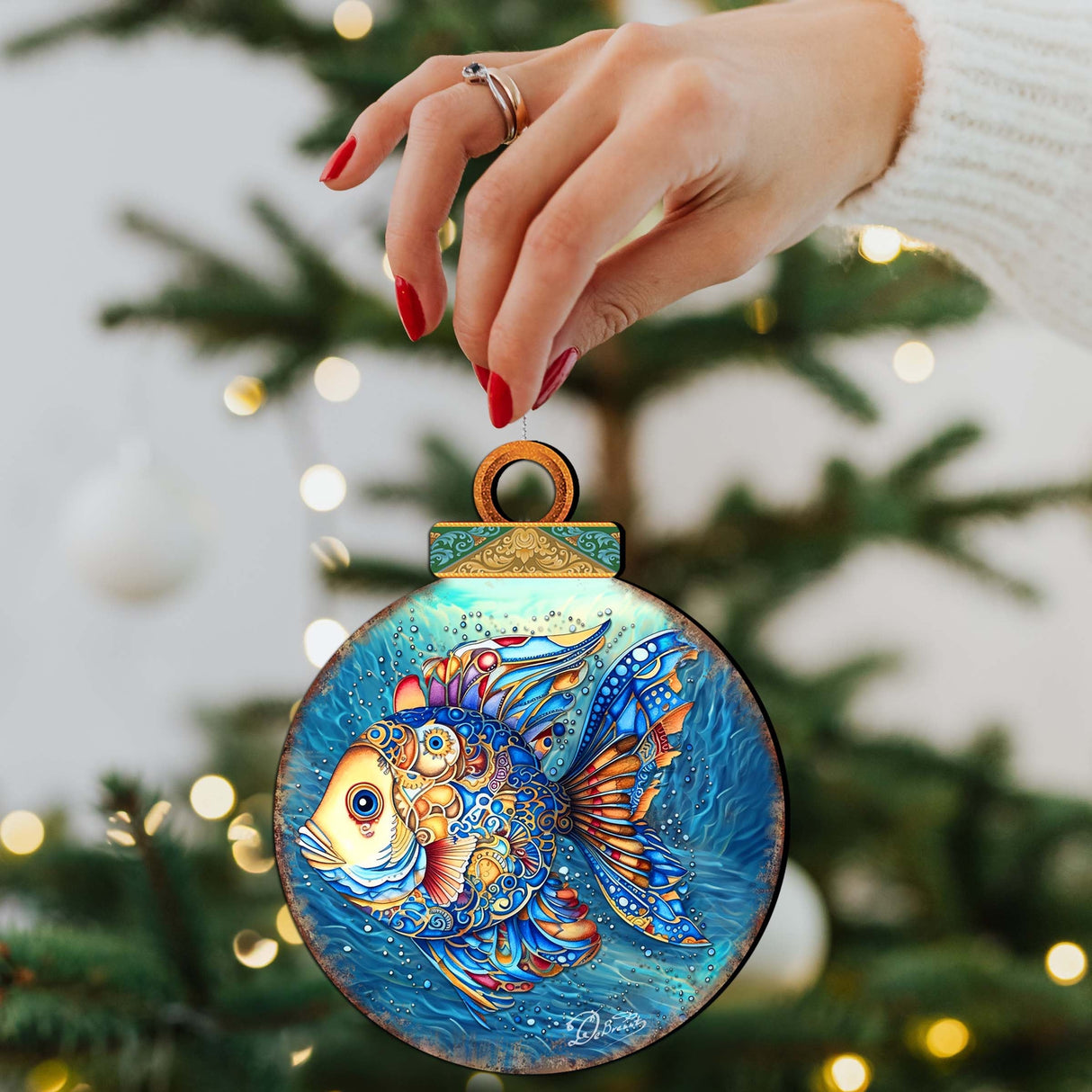 Coastal Decorations - Blue Fish Wooden Ornaments by G.Debrekht Coastal Holiday Decor - 8688181