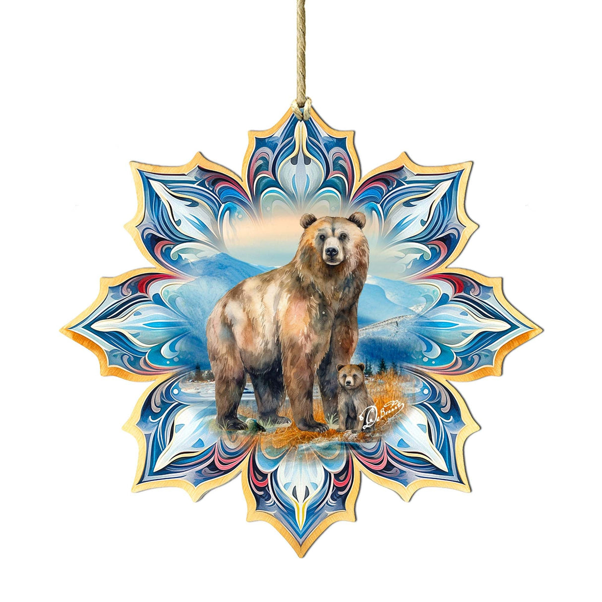 Brown Bear Snowflake Wooden Ornaments by G. Debrekht - Nature Wildlife Decor - 8688409