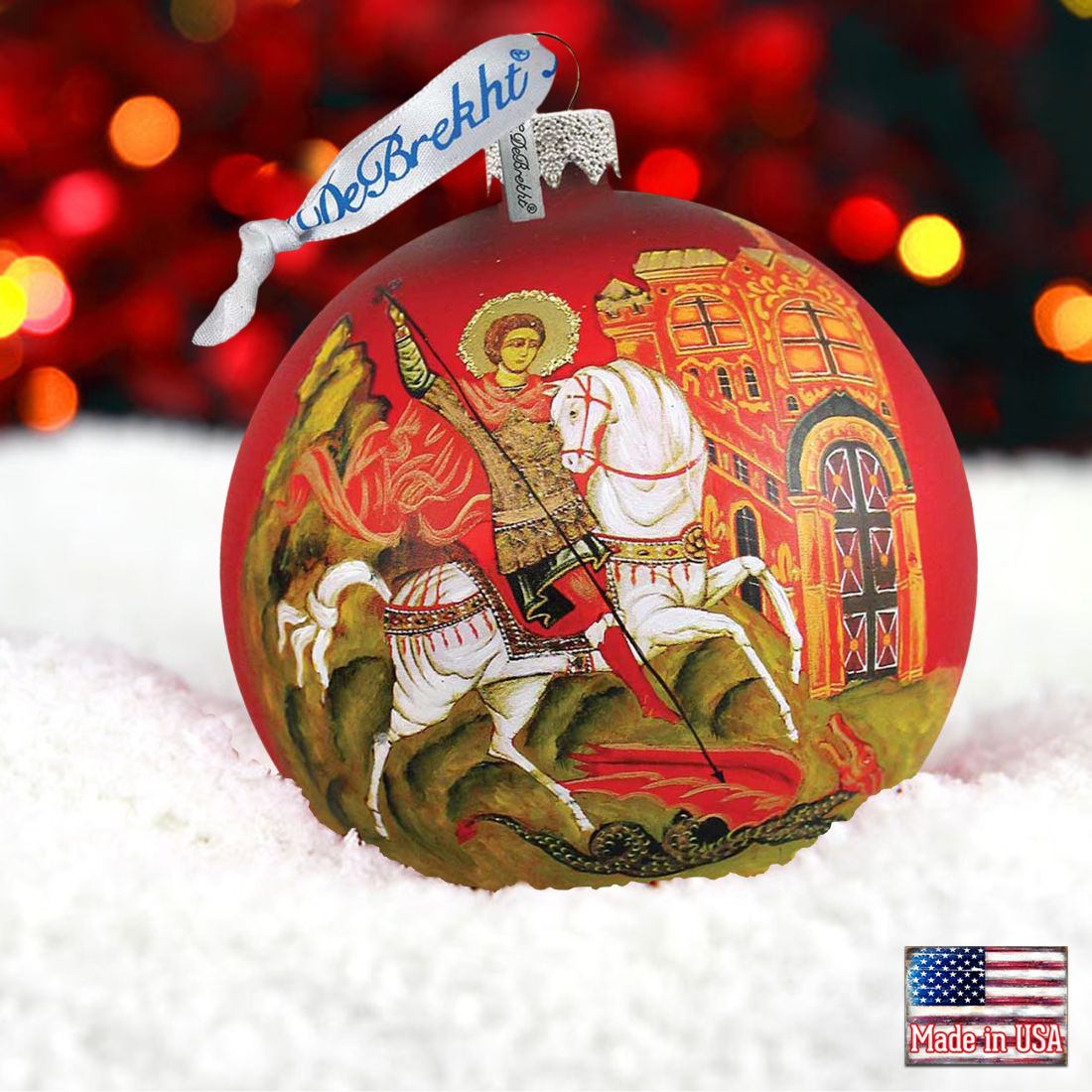 Icon Saint George Ball Glass Ornament by G. DeBrekht - Nativity Holiday Decor - 73214