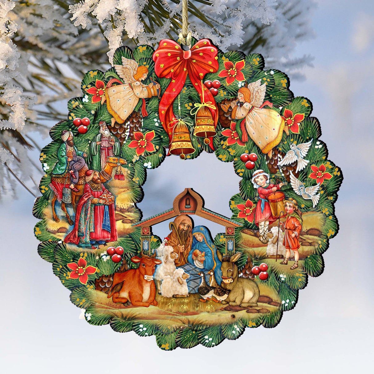 Nativity Wreath Wooden Ornaments by G. DeBrekht - Nativity Holiday Decor - 8185314